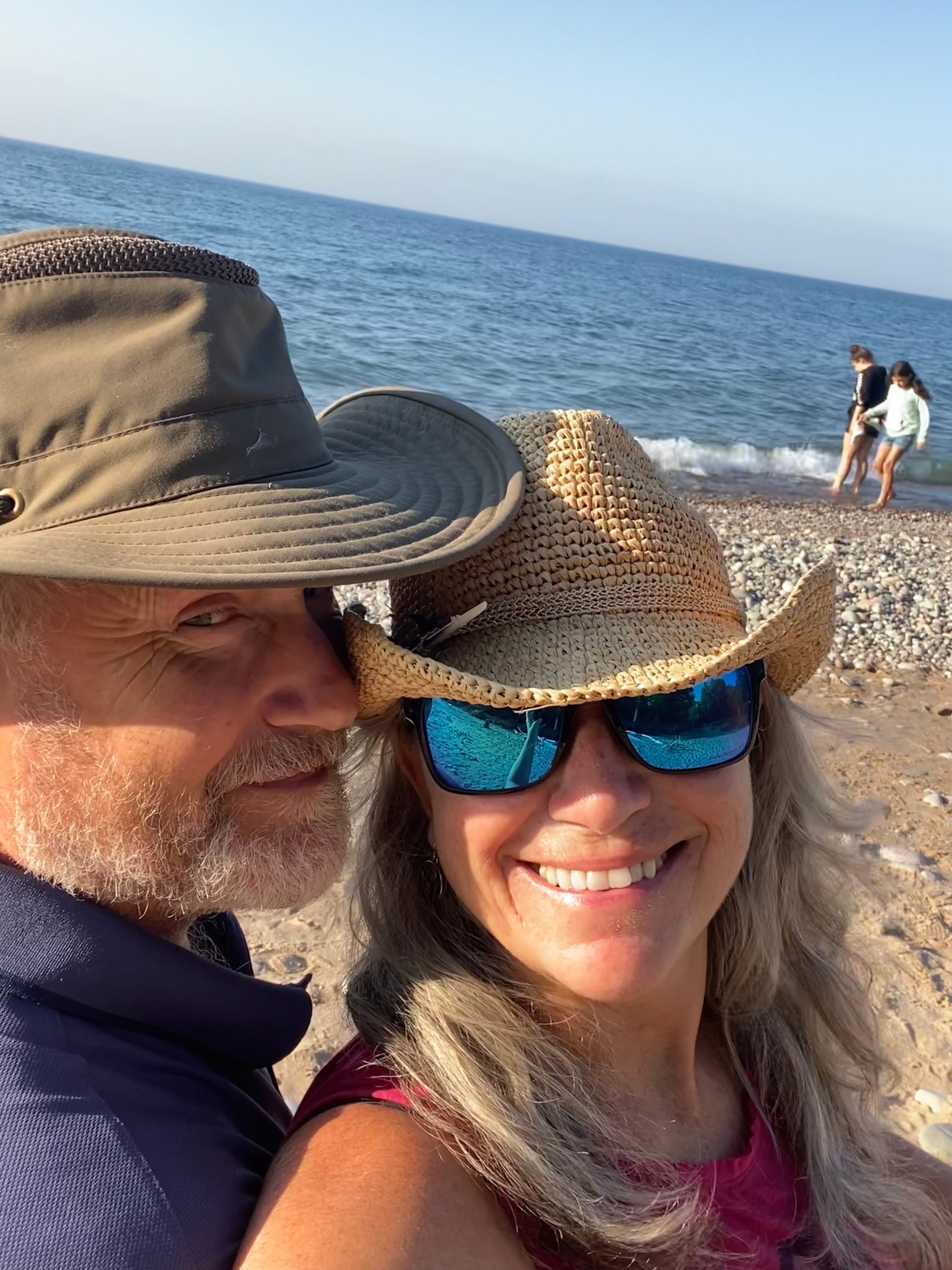 Laura Dunham at the beach with Frank